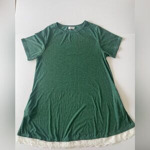 Women's T-Shirt Ruffle Hem Dress with Pockets Green XL